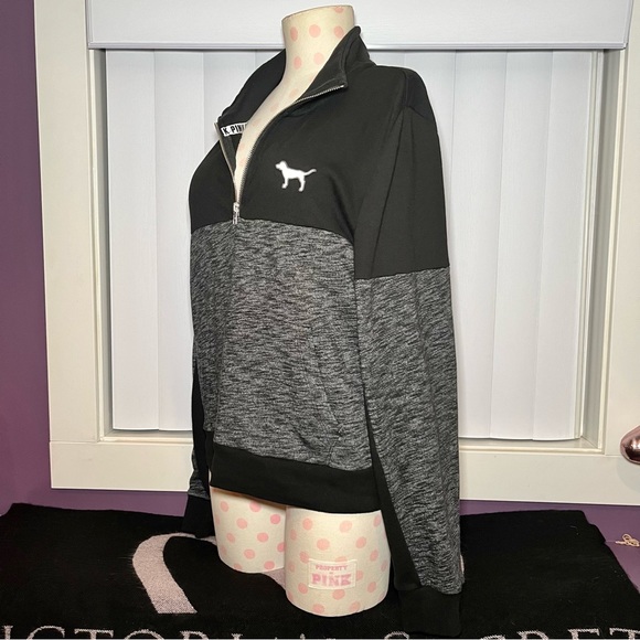 PINK Victoria's Secret 1/4 Zip Pullover Sweatshirt Black Gray Size Medium - Picture 4 of 10